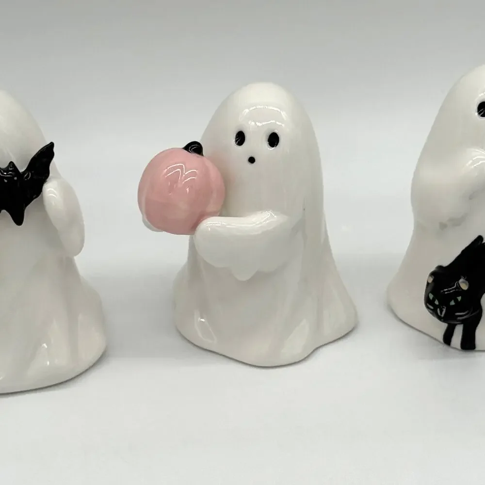Set of 3 Target Hyde & Eek Ceramic Ghost w/ Pink Pumpkin Bat & Cat Halloween NEW